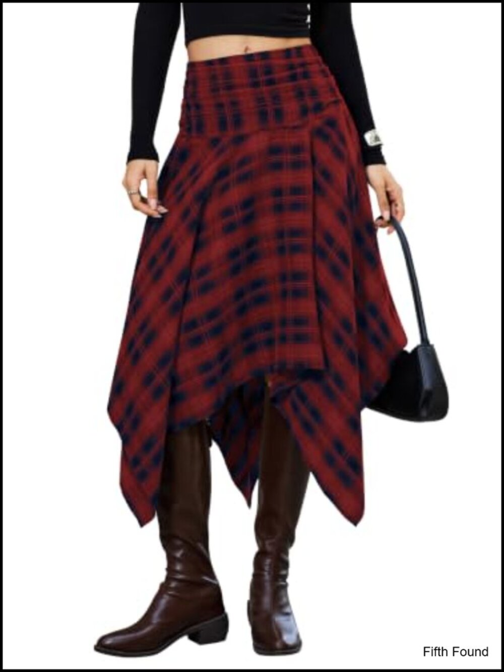 Women's Plaid Midi Skirt Asymmetrical Handkerchief Hem Y2K